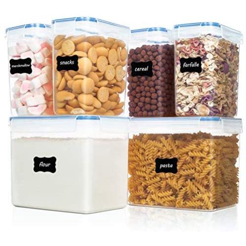 Vtopmart Airtight Food Storage Containers 6 Pieces - Plastic PBA Free Kitchen Pantry Storage Containers for Sugar,Flour and Baking Supplies - Dishwasher Safe - 24 Labels