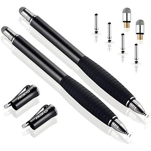 MEKO (2nd Generation) [2 in 1 Precision Series] Disc Stylus Pen for iPhone, iPad Pro/Mini/Air, Samsung Galaxy Note and All Touch Screen Devices Bundle with 6 Replacement Tips,Pack of 2(Black/Black)