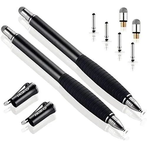 MEKO (2nd Generation) [2 in 1 Precision Series] Disc Stylus Pen for iPhone, iPad Pro/Mini/Air, Samsung Galaxy Note and All Touch Screen Devices Bundle with 6 Replacement Tips,Pack of 2(Black/Black)