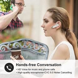 New bee Bluetooth Earpiece V5.0 Wireless Handsfree Headset 24 Hrs Driving Headset 60 Days Standby Time with Noise Cancelling Mic Headsetcase for iPhone Android Laptop Truck Driver White (White)