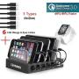 COSOOS Fastest Charging Station with Quick Charge QC 3.0, 6 Phone Charger Cables(3 Type),lWatch Stand,6-Port Multi USB Charger Station,Charging Station for Multiple Devices,Tablet,Kindle(UL Certified)