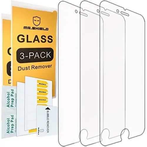 Mr.Shield [3-Pack] for iPhone 7 Plus/iPhone 8 Plus [Tempered Glass] Screen Protector [0.3mm Ultra Thin 9H Hardness 2.5D Round Edge] with Lifetime Replacement