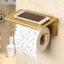 Alise GYT5000-G Toilet Paper Holder Tissue Holders Paper Storage with Mobile Phone Storage Shelf,Self-Adhesive or Wall Drilling,SUS304 Stainless Steel Brushed Golden Finish