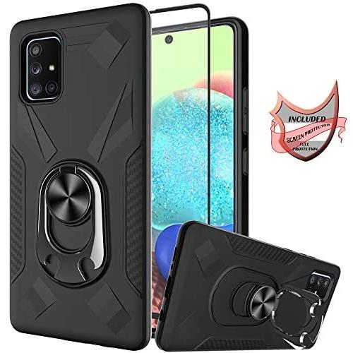 Oleaders for Galaxy A71 5G Case [Not for Verizon A71 5G UW] with Screen Protector, Rotatable Ring Holder Fit for Magnetic Car Mount Case for Galaxy A71 5G - Black