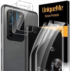 [ 4 Pack ] UniqueMe 2 Pack Soft TPU Screen Protector + 2 Pack Camera Lens Protector Tempered Glass for Samsung Galaxy S20 Ultra 5G / 4G(6.9 inch)