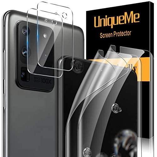 [ 4 Pack ] UniqueMe 2 Pack Soft TPU Screen Protector + 2 Pack Camera Lens Protector Tempered Glass for Samsung Galaxy S20 Ultra 5G / 4G(6.9 inch)