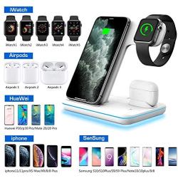 WAITIEE Wireless Charger,3 in 1 Qi-Certified 15W Fast Charging Station for Apple iWatch Series 5/4/3/2/1,AirPods,Compatible with iPhone 11 Series/XS MAX/XR/XS/X/8/8 Plus/Samsung (White)