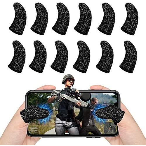 Yaliu 12Pcs Mobile Game Controller Finger Sleeve，Breathable Anti-Sweat Gaming Finger Cot for PUBG/Call of Duty Sensitive Touch Screen Finger Sleeve for Android iSO Phone