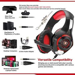 Gaming Headset for New Xbox One PS4 PC Laptop Tablet with Mic, Over Ear Headphones, Noise Canceling, Stereo Bass Surround for Kids Mac Smartphones Cellphone … (red)