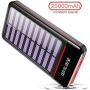 Solar Portable Charger 25000mAh Power Bank Battery High Capacity with Digital Display LCD Screen, 3 USB Output & 2 Input, Compatible Smartphone, Tablet and More (Red)
