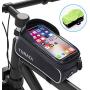 TURATA Bike Bags Bicycle Front Frame Bag Waterproof Handlebar Cycling Top Tube Pannier Touch Screen Sun Visor Large Capacity Mobile Phone Holder Fits Phones Below 6.5 Inches