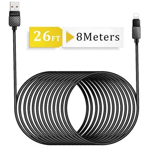 Opluz 26FT/8M Phone Charger, Fast Charging Cable Extra Spuer Long Nylon Braided Cord USB Charger& Syncing Cable Compatible with Phone Xs Max/XR/XS/X/8/8 Plus/7/7 Plus/6s/6s Plus/6/6 Plus