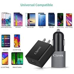 Cluvox USB C Fast Charger Set, Compatible for Samsung Galaxy S20/Plus/Ultra/S10/S10E/S9+/S8/Note 20/10/9/A20/A50, Quick Charge 3.0 Charger kit, Rapid Car Charger+Wall Charger with 2 Type C Cord 3ft