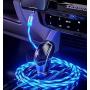 LED Flowing Magnetic Charger Green Blue Cable Light Up Candy Moving Party Shining Charger Phone Charging Cable Magnetic Streamer Absorption USB Snap Quick Connect 3 in 1 USB Cable