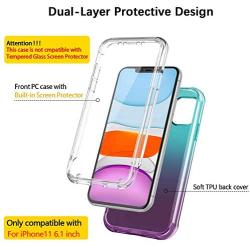 SKYLMW iPhone 11 Case 2019 6.1 inch,[Built in Screen Protector] Full Body Shockproof Dual Layer High Impact Protective Hard Plastic & TPU Phone Tough Cover Cases for Women Men,Blue-Violet Gradient