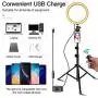 8” Selfie Ring Light with Tripod Stand & Cell Phone Holder, Dimmable LED Ringlight for Live Stream/Makeup, Shooting with 3 Light Modes & 11 Brightness Level, Compatible with iPhone and Android