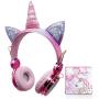 Unicorn Kids Headphones for Girls Children Teens, Wired Headphones with Adjustable Headband, 3.5mm Jack and Tangle-Free Cord, Over On Ear Headset w/Mic for School Birthday Xmas Unicorn Gift (Wired)