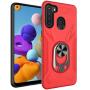 Oleaders for Galaxy A21 Case with Tempered Glass Screen Protector, Rotatable Metal Ring Holder Compatible with Magnetic Car Kickstand Case for Samsung Galaxy A21 - Red