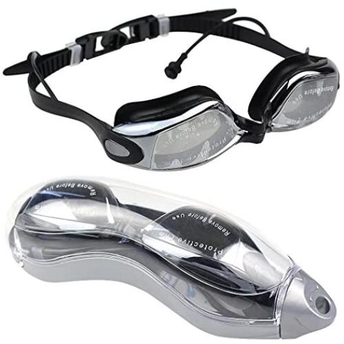 Rosa Schleife Swim Goggle, Large Swimming Goggles with Siamese Ear Plugs Anti-Fog and UV Protection Clear Lens for Adult Men Women Indoor Outdoor Ocean Swimming Goggles(Black)