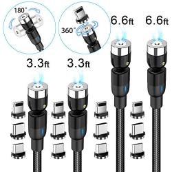 360°& 180°Rotation Magnetic Charging Cable, AMZLIFE 3 in 1 Magnetic Phone USB Cable, 4-Pack Box Contains - 2 x 3.3ft and 2 x 6.6ft, Compatible with Mirco USB, Type C Smartphone and iProduct Device