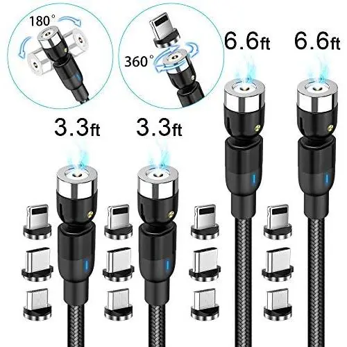 360°& 180°Rotation Magnetic Charging Cable, AMZLIFE 3 in 1 Magnetic Phone USB Cable, 4-Pack Box Contains - 2 x 3.3ft and 2 x 6.6ft, Compatible with Mirco USB, Type C Smartphone and iProduct Device 360°& 180°Rotation Magnetic Charging Cable, AMZLIFE 3 in 1 Magnetic Phone USB Cable, 4-Pack Box Contains - 2 x 3.3ft and 2 x 6.6ft, Compatible with Mirco USB, Type C Smartphone and iProduct Device