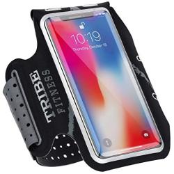 TRIBE Premium Running Armband & Phone Holder for iPhone X, Xs, Xs Max, Xr, 8, 7, 6, Plus Sizes, Galaxy S9, S8, S7, S9/S8 Plus, Note with Adjustable Elastic Band & Key/Card Slot - 100% Lycra