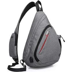 KAKA Sling Bag, Crossbody Backpack Canvas Waterproof Daypack Casual Shoulder Bag Traveling Hiking Camping for Men and Women （LARGER GRAY)