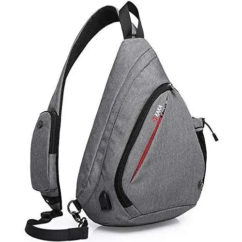 KAKA Sling Bag, Crossbody Backpack Canvas Waterproof Daypack Casual Shoulder Bag Traveling Hiking Camping for Men and Women (LARGER GRAY) KAKA Sling Bag, Crossbody Backpack Canvas Waterproof Daypack Casual Shoulder Bag Traveling Hiking Camping for Men and Women (LARGER GRAY)