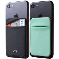 CA+ [Two] Stretch Card Sleeves Stick On Wallet for Cell Phone Card Holder Adhesive Sticker ID Credit Card Holder for Back of Phone (Black + Mint)