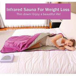 PinJaze Sauna Blanket Detox Far Infrared, Upgraded Stretch Out Hand Design Professional Fitness Machines Helps to Weight Loss and Relieve Pain(with Button Battery/110V US Plug)（Purple）