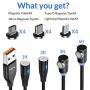 TOPK Magnetic Charging Cable,(4-Pack,1ft,3ft,3ft,6ft)3A Fast Charging Data Transfer USB Magnetic Cable,Nylon Braided 3 in 1 USB C,Micro USB Phone Charger Cable Compatible with iProduct