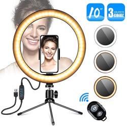 10" Selfie Ring Light，Gugusure Desktop LED Ring Light with Stand Tripod for Makeup & YouTube Video, LED Camera Light with Cell Phone Holder, Mini Dimmable Lamp with 3 Light Modes & 11 Brightness Level