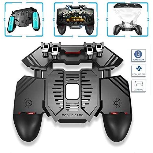 AK77 Sixth Generation 4 Triggers [6 Finger Operation] Mobile Game Controller Shooter Trigger Cooling Fan Power Bank Game Joystick 3 In1 for PUBG/Call of Duty/Fotnite (4000mAh)