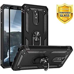 TJS Phone Case for LG Stylo 5/Stylo 5 Plus/Stylo 5V/Stylo 5X, with [Full Coverage Tempered Glass Screen Protector][Impact Resistant][Defender][Metal Ring][Magnetic Support] Heavy Duty Armor (Black)