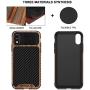 TENDLIN Compatible with iPhone XR Case Wood Grain with Carbon Fiber Texture Design Leather Hybrid Slim Case Compatible with iPhone XR (Carbon & Leather & Wood)