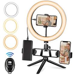 Selfie Ring Light with Tripod Stand & Phone Holder & Remote Control, SIXR 10” LED Circle Lights with Dimmable 3 Lighting Modes & 9 Brightness Levels for YouTube, Live Stream, Makeup, Video, Vlog