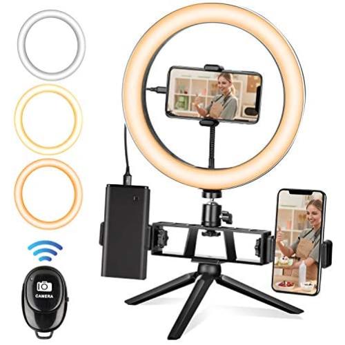 Selfie Ring Light with Tripod Stand & Phone Holder & Remote Control, SIXR 10” LED Circle Lights with Dimmable 3 Lighting Modes & 9 Brightness Levels for YouTube, Live Stream, Makeup, Video, Vlog