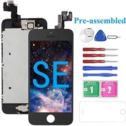 for iPhone SE Screen Replacement with Camera Black for A1662,A1723,A1724, Mobkitfp Compatible with iPhone 5SE Screen Replacement Digitizer LCD Touch Screen Display, Full Assembly with Repair Tools