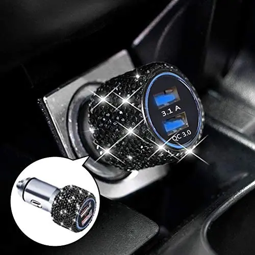 Dual USB Car Charger Quick Charge 3.0 Bling Bling Crystal Car Decorations Black for Fast Charging Car Decors Black for iPhone Android iOS etc Dual USB Car Charger Quick Charge 3.0 Bling Bling Crystal Car Decorations Black for Fast Charging Car Decors Black for iPhone Android iOS etc