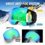 Odoland Magnetic Interchangeable Ski Goggles with 2 Lens, Large Spherical Frameless Snow Goggles for Men & Women, OTG and UV400 Protection