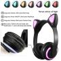 Luckyu Wireless Bluetooth Cat Ear Headphones with Mic 7 Colors LED Light Flashing Glowing On-Ear Stereo Headset Compatible with Smartphones PC Tablet