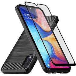 Muokctm Samsung Galaxy A10E Case, with Tempered Glass Screen Protector, Slim Soft TPU Protective Rubber Bumper Case Cover for Samsung Galaxy A10E Phone (Black)