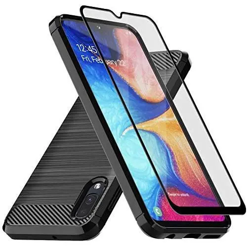 Muokctm Samsung Galaxy A10E Case, with Tempered Glass Screen Protector, Slim Soft TPU Protective Rubber Bumper Case Cover for Samsung Galaxy A10E Phone (Black)