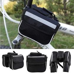 Ruiqas Bike Cycling Front Frame Bag, Double Side Waterproof Pannier Bicycle Mobile Phone Holder Storage Bag Cycling Accessories for Mountain Road Bikes