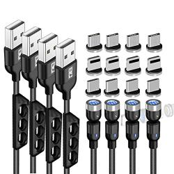 BIG+ Magnetic Phone Charging Cable, 3-in-1, 360° & 180° Rotating Heads. Supports Fast Charging and Data Transfer. Compatible Charger for Micro USB, Type C & iProduct Devices (4 Pack/12 Adapters/Tips)