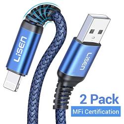 [2PC 6FT+6FT]LISEN iPhone Charger Cable, [ Apple MFi Certified ] Lightning Cable, [Never Rupture] USB Fast Charging Cord Compatible with iPhone 11 Pro Max X Xs XR 8 7 6 Plus iPad