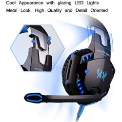 G2000 Stereo Gaming Headset for PS4 Xbox One, Bass Over-Ear Headphones with Mic, LED Lights and Volume Control for Laptop, PC, Mac, iPad, Computer, Smartphones, Blue(Blue)