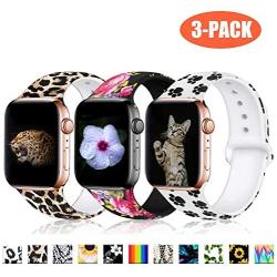 Haveda Cheetah Bands Compatible for Apple Watch Series 5 40mm Series 4, Floral Leopard for Apple Watch 38mm Bands Womens Series 3 2/1, Silicone Wristband Men Kids S/M 3Pack Leopard/Pink Flower/Paw