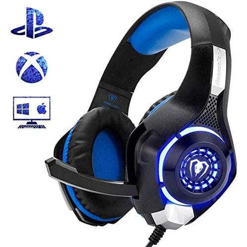 Beexcellent Gaming Headset for PS4 Xbox One PC Mac Controller Gaming Headphone with Crystal Stereo Bass Surround Sound, LED Light & Noise-Isolation Microphone