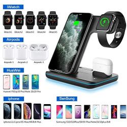 WAITIEE Wireless Charger, 3 in 1 Qi-Certified 15W Fast Charging Station for Apple iWatch Series 5/4/3/2/1,AirPods, Compatible with iPhone 11 Series/XS MAX/XR/XS/X/8/8 Plus/Samsung (Black)